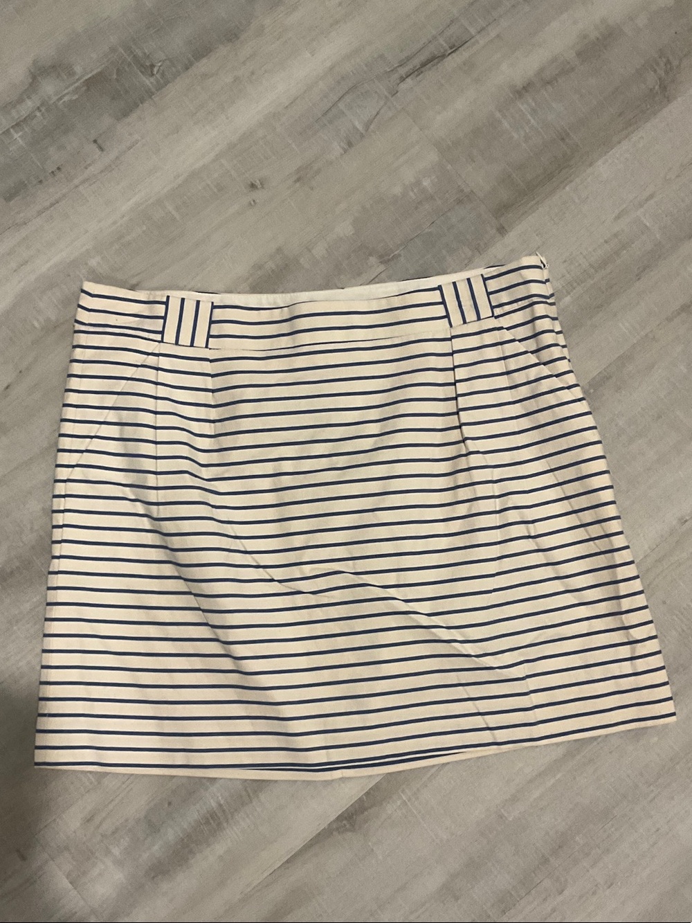 Striped cream and Navy Cotton Blend Mini Skirt
